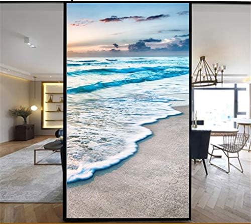 Seaside Beach Window Film Privacy Static Cling Window Stickers No Glue Frosted Window Coverings Decortive Window Tint 60x90cm(23.6"x35.4")