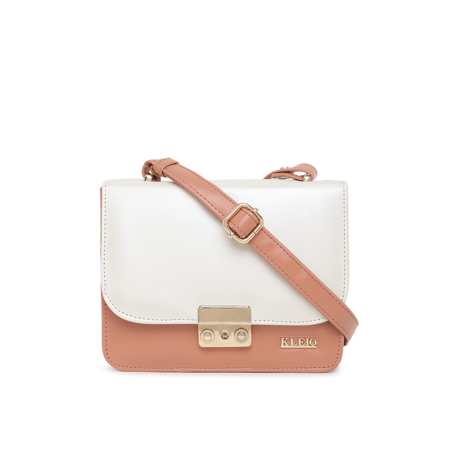KLEIO Womens Twin Colour Double Compartment Elegant Sling Cross Body Handbag [Peach-Pearl White] (B07S943YBS) Amazon Price History, Amazon Price Tracker