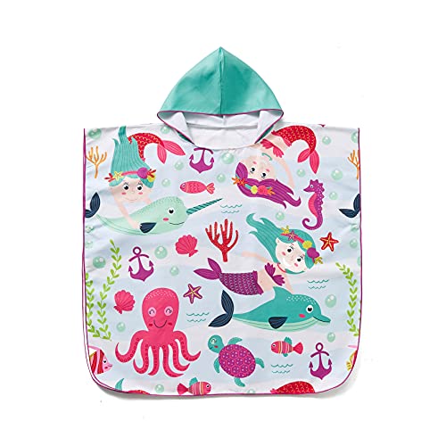 BONVERANO Boys Girls UPF 50+ Sun Protection Hooded Beach Surf Towel Wrap (Little Kids,Big Kids,Octopus )