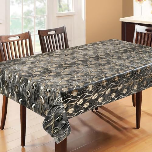 Image of Dakshya Industries PVC Waterproof Withoutlace Dining Table Cover (Size - 54X78 Inch) Rectangle 6 Seater Heat Rasistant, Miller Black