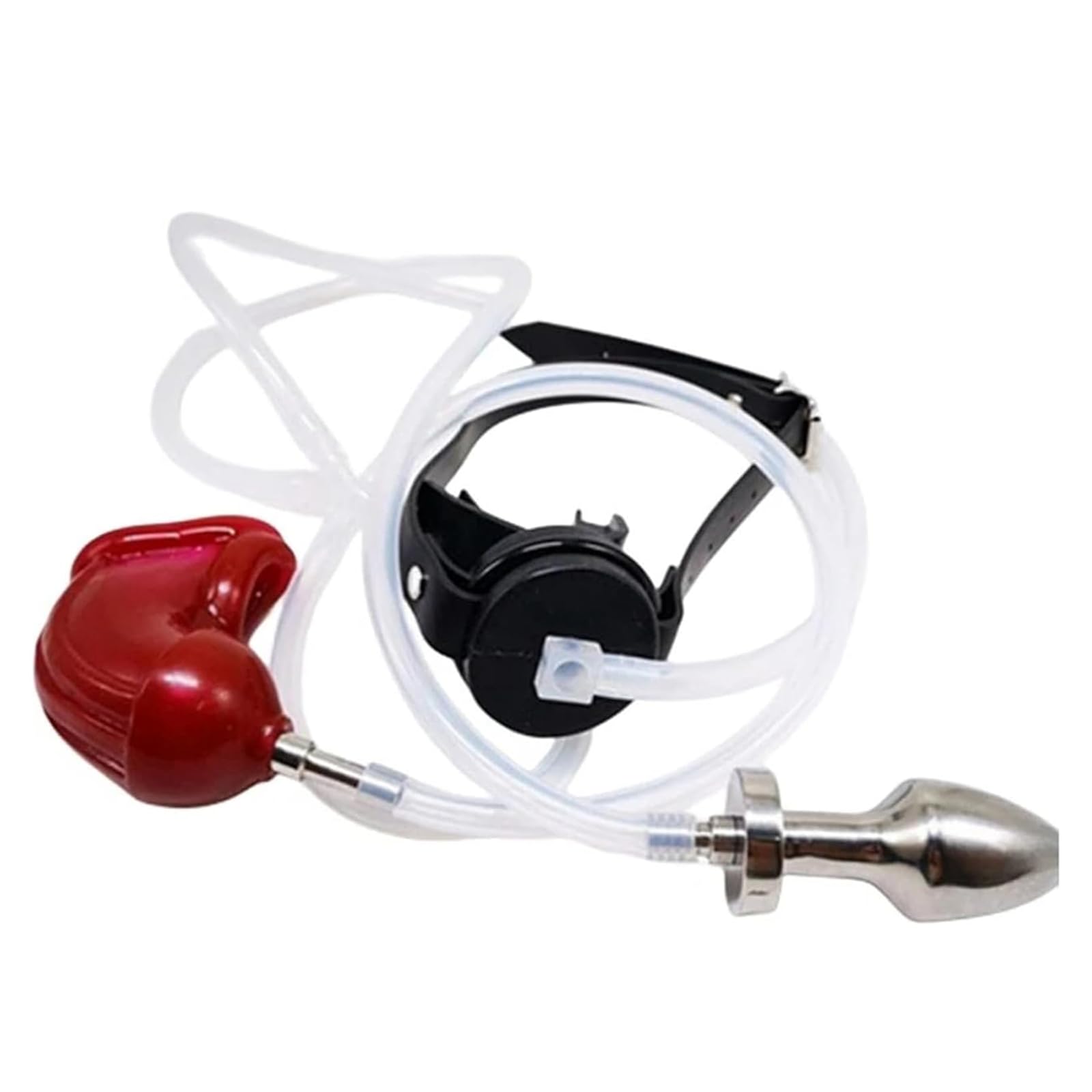 Silikon Urinal Piss Trichter Knebel Mouth Gag Hohl Edelstahl Analplug Einlauf Analdusche mit Penis Sleeve Penishülle Bondage Fesseln Set Slave SM sex toys für Männer Frauen Paare(Schwarz)