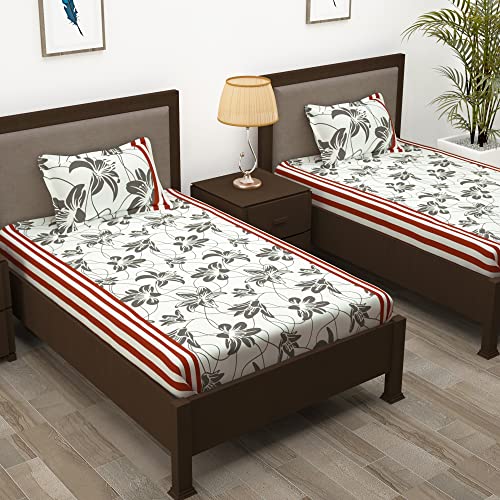 Image of Story@Home 210 TC Spark Collection Bedsheet for Single Bed with a Pillow Cover, (Pack of 2, White)