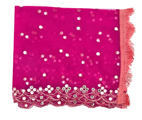 YOUTHQUAKE-Plastic-Mirror-Net-Dupatta-for-Womens-Girls-With-Fancy-Cut-Design-with-Lace