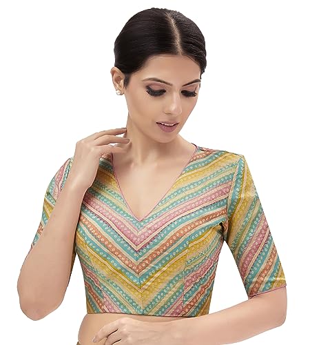 Image of Studio Shringaar Women's Crepe Elbow Length Sleeves Printed Readymade Saree Blouse