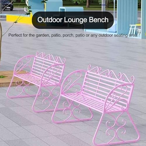 Metal Outdoor Garden Bench, Cast Iron Metal Frame Patio Park Bench, 2-Person Outdoor Benches with Backrest and Armrests, Patio Dining Bench Front Porch Benches(White) - Image 3