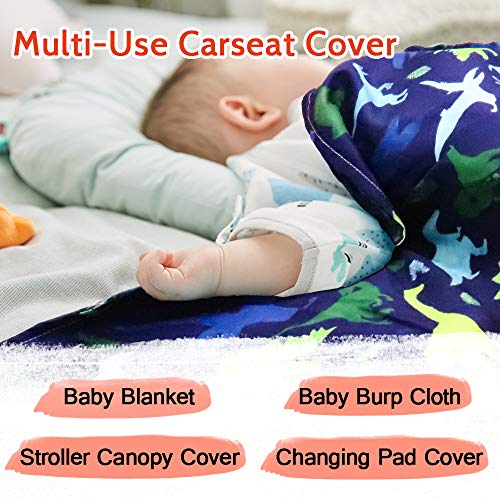 Image of TANOFAR Car Seat Cover Baby, Minky Infant Car Seat Cover for Privacy Nursing, Peekaboo Opening Infant Car Seat Cover, Must-Have Baby Gift, Blue Dinosaur
