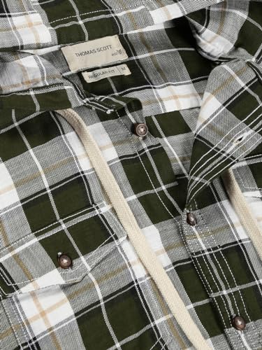 Image of Thomas Scott Men's | Checks | Full Sleeve | Regular Fit | 100% Cotton | Hooded | Casual Shirt