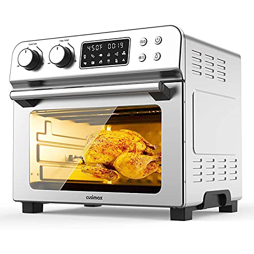 10-in-1 Air Fryer Toaster Oven Combo, CUSIMAX 24 Quart/6 Slices Large Convection Oven, Countertop Oven with Rotisserie, Dehydrator for Chicken, Pizza, 6 Accessories & Recipes, 1700W, Stainless Steel (24.5QT)