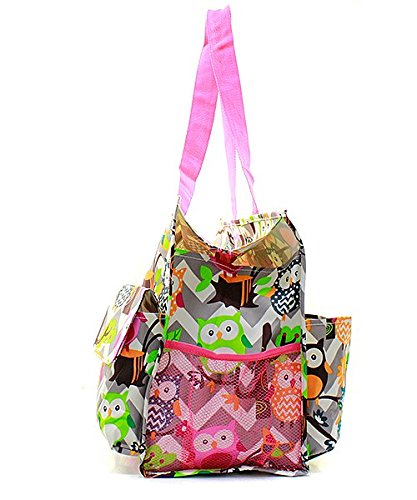 Owl Chevron Stripe Canvas Utility Tote Bag Grey4