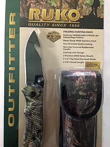 Ruko RUK0106GH-CS, 440A, 3-1/2" Folding Blade Gut Hook Knife, Wx-3D Handle, Clamshell