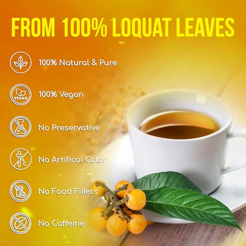 Image of FreshDrinkUS, Premium 40 Tea Bags Loquat Leaf Tea | Eriobotrya japonica | Herbal Tea Bags | Naturally Dried Loquat Leaves | Caffeine-Free Botanical Tea. Sugar-Free. Caffeine-Free. Vegan