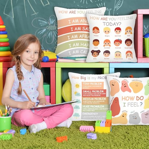 R HORSE 4Pcs Calming Corner Throw Pillow Covers Classroom Counseling Office Must Haves Positive Mental Health Pillowcase Throw Pillow Covers Decor Calm Down Corner Supplies for School Office Gifts - Image 3