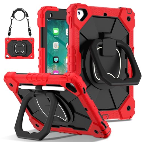 Generic Funda para iPad de 10ª/11ª generación A16 de 11.9 pulgadas y 11 pulgadas (color: rojo) elegante funda trasera de silicona dura con soporte giratorio y correa para el hombro