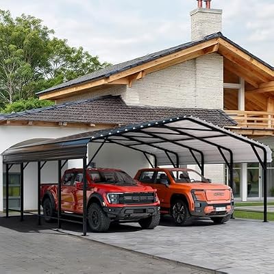 Shintenchi 20x20 FT Metal Carport, Oversized Carport Garage with Enhanced Base, Outdoor Galvanized Car Shelter, Heavy Duty Carports Canopy, for Car, Boats and Tractors, Grey