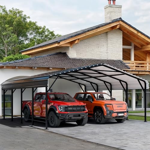 Image of Shintenchi 20x20 FT Metal Carport, Oversized Carport Garage with Enhanced Base, Outdoor Galvanized Car Shelter, Heavy Duty Carports Canopy, for Car, Boats and Tractors, Grey