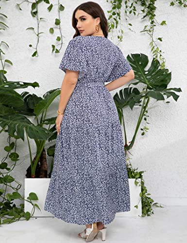 Image of ShopWonder Womens Plus Size V Neck Wrap Maxi Dress High Waist Ruffle Summer Casual Dress with Belt