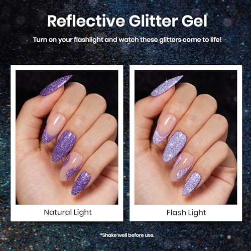 Image of Beetles Reflective Glitter Gel Nail Polish Kit Gel Polish 6 Colors Holographic Sparkle Flash Dimond Sliver Gold Soak Off UV LED Manicure Gift for Women Girls Midnight Sparkling
