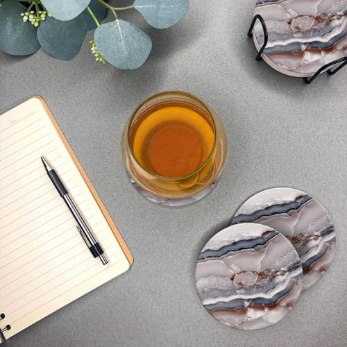Image of Coasters for Drinks Absorbent - Natural Stone Drink Coasters Set with Holder, Coasters for Coffee Table, Wooden Tabletop Protection Marble Style - 100% Heavy Duty, Set of 6 (Onyx)