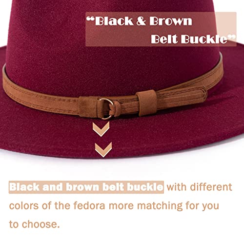 Image of Lisianthus Men & Women Vintage Wide Brim Fedora Hat | Classic Belt Buckle Decor, Adjustable Drawstring, Inner Breathable Sweatband, Timeless Style, Ideal for Travel & Daily