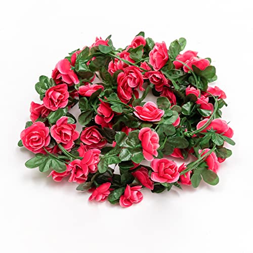 Garisey 6 pcs 48 FT Flower Garland Fake Rose Vine Artificial Flowers Hanging Rose Ivy Garland for Home Hotel Party Wedding Arch Decor (Rose Red) - Image 2