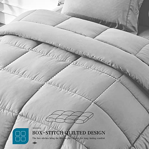 Full Size 7 Pieces Bed In A Bag Bedding Set - Lightweight Light Grey Comforter Set, All Season Ultra Soft Down Alternative Bedding Comforter Set With Comforter, Pillowcase, Flat Sheet, Fitted Sheet #TOP3