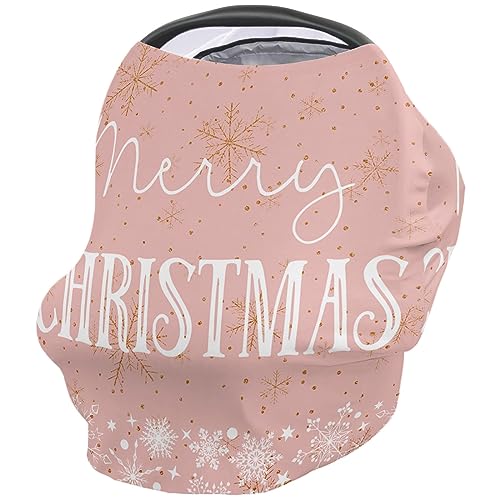 Nursing Cover for Breastfeeding Scarf, Snowflake Pink Merry Christmas Baby Car Covers Super Soft Multi Use for Canopy Shopping Cart Cover Blanket Stroller Cover