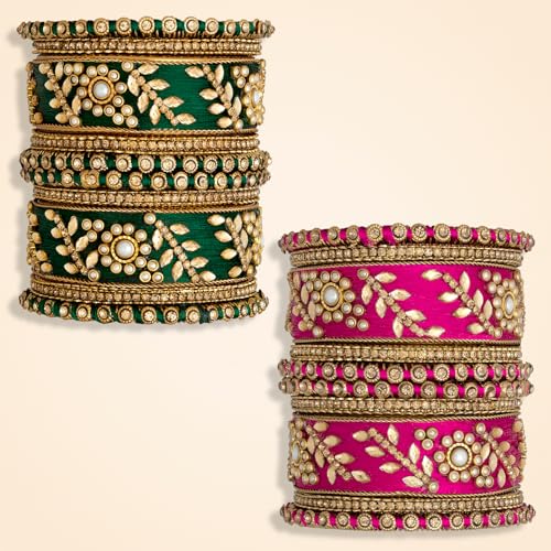 Image of Peora Silk Thread Kundan & Stone Studded Chuda Bangles Set Gift for Women