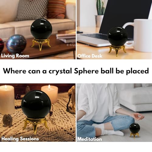 Image of Certified Black Agate Crystal Ball for Meditation - Premium Crystal Vastu Items for Home and Feng Shui Items for Good Luck - Ideal for Pooja Supplies and Spiritual Practices (2 inch Inch)