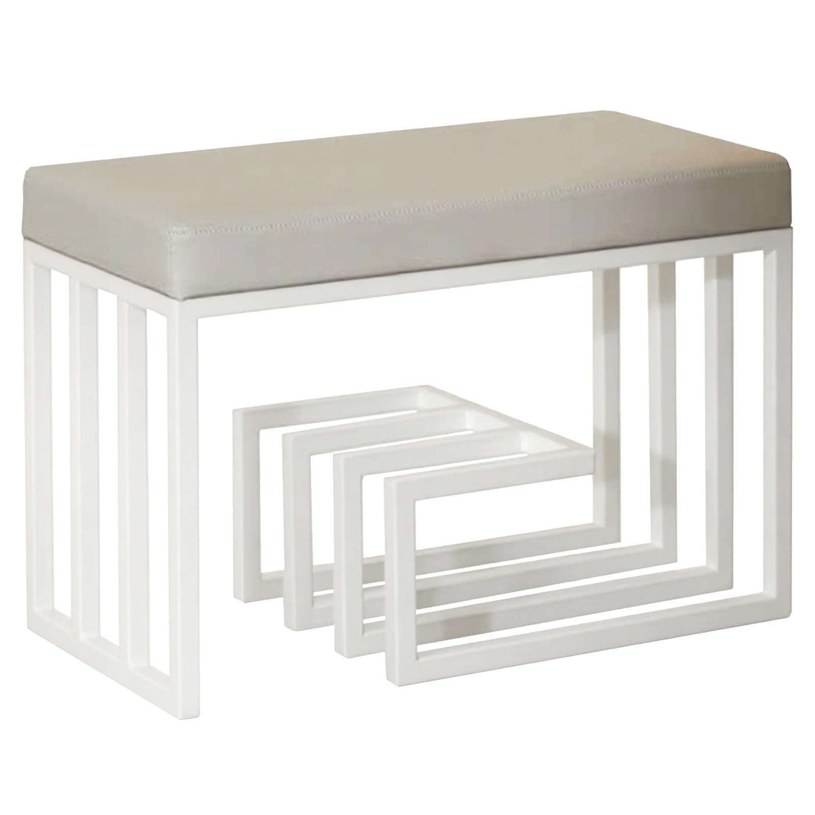 GHFXSCV White Entryway Bench with PU Cushion, Metal Storage Shoe Rack, 150kg Capacity, Ideal for Hallway, Bedroom, Living Room - 23.62in/60cm Storage Solution.