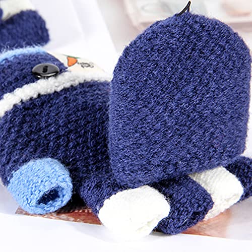 Kids Knitted Half Finger Gloves with Flip Top Winter Warm Cartoon Typing Gloves Convertible Mitts for Girls Boys3
