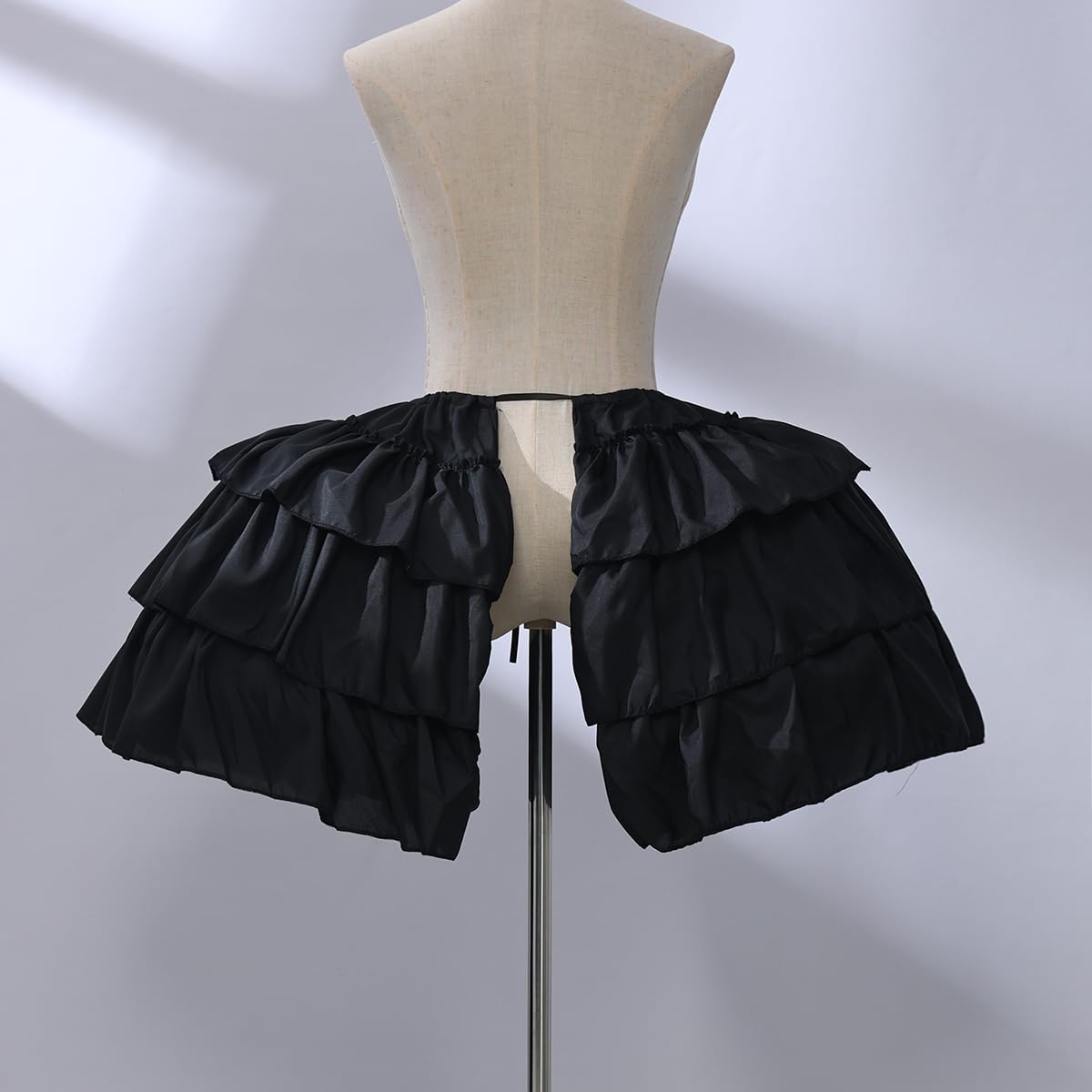 BPURB Women's Victorian Ruffle Dress Underskirt Double Bustle Pannier Petticoat Hoop Skirt for Rococo Victorian Party Dress Black - Image 4