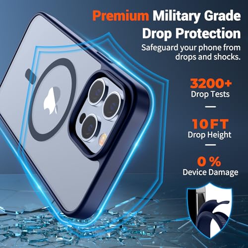Image of SUPFINE Magnetic for iPhone 13 Pro Case (Compatible with MagSafe) (Military Grade Drop Protection) Slim Translucent Matte Shockproof with Anti-Fingerprint Phone Case,Navy Blue