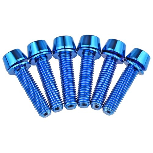 Image of Titanium Ti Allen Hex M5x16 18mm Tapered Head Bolt with Washer Screw for Bicycle Stem Parts Pack of 6 (Blue, M5x18mm)