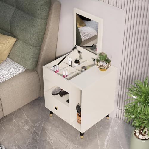 Image of Bniture Engineered Wood Dressing Table with 1 Drawer, Mirror and Huge Storage Space | Vanity for Living Room, Bedroom (Frosty White)