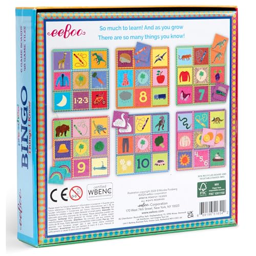 Image of eeBoo: Preschool Bingo Things I Know for Kids Ages 3+, Learning Game That Practices Sorting & Memory Skills While Building Recognition