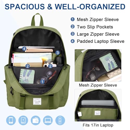 VASCHY Backpack for Men, Unisex Large Fashion Schoolbag Book bag Rucksack for High School/College/Work/Travel/Commuter Green3