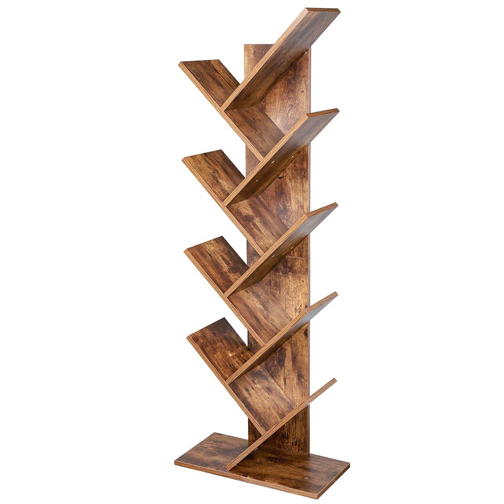 BAKAJI Libreria Scaffale 10 Ripiani Inclinati in Legno MDF Effetto Anticato Design Moderno Industriale per Soggiorno Salotto Casa Ufficio Dimensione 141 x 25 x 50 cm