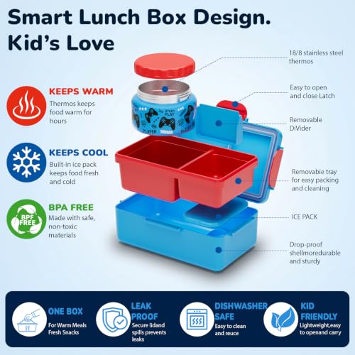 Image of Bento Lunch Box for Kids-3 Compartment Leak Proof Insulated Lunch Container