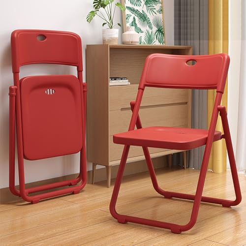 Juego de 2 sillas plegables, sillas de comedor plegables de plástico con marco de metal resistente para uso en interiores y exteriores, no necesita montaje, ideal para oficina, bodas, fiestas (rojo)
