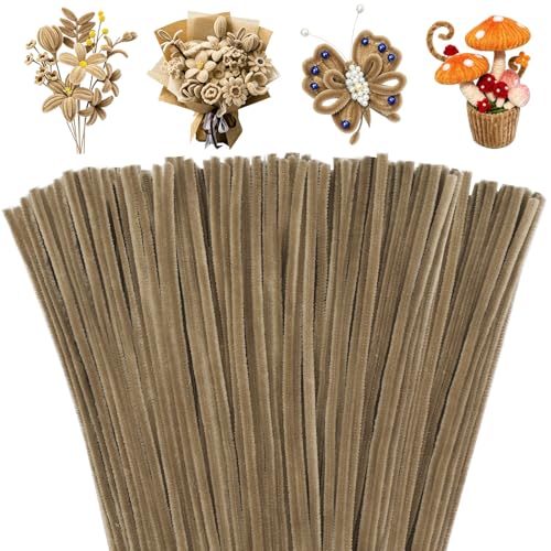 Image of Mnuizu 200 Pcs Pipe Cleaners, Chenille Stems Fluffy Pipe Cleaner Supplies | Basic Pipe Cleaners Bulk Fuzzy Sticks for DIY Art And Craft Projects, Flower Making, Home Decoration, Light Brown