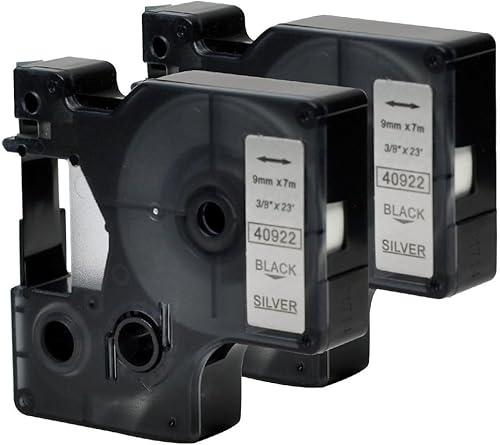 Compatible Dymo D1etiquetado Cinta estándar para Label Manager rotuladoras por etiqueta Orison, 38inch (9mm) X 23pies (7m), Negro sobre plateado