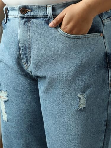 Image of High Star Women Cotton Washed Mom Fit Casual High-Rise Jeans
