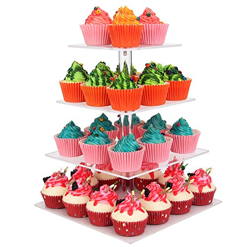 4-Tier Square Cupcake Stand By weddingwish Acrylic Tiered Cake Stand, Dessert Or Cupcake