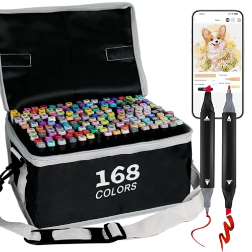 SiwaQio Alcohol Markers with APP, 168+2 Colors Dual Tip Art...