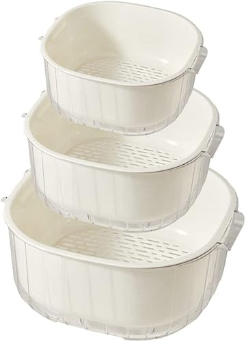 Juego de 3 coladores de cocina, coladores de cocina, 2 en 1, lavabo de drenaje desmontable de doble capa y cesta, coladores de alimentos con asas