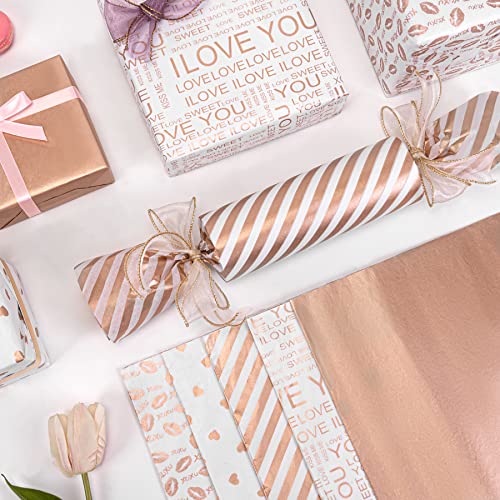 Image of Larcenciel Valentine's Day Tissue Paper, 50 Sheets Metallic Rose Gold Tissue Paper for Gift Bags & Gift Wrapping, Glitter Gift Tissue Paper Bulk, Pretty Gift Wraps for Birthday,9.7x13.8