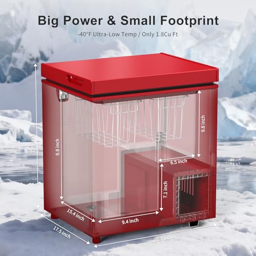 Image of Northair Chest Freezer Low temperature quick freeze 14℉ to -40℉ Compact Freezer - 2 Removable Baskets (Red, 1.8 Cubic Feet)