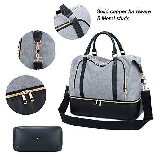 CAMTOP Women Ladies Weekender Travel Tote Overnight Duffle Carry on Bag with Luggage Sleeve fit 15.6 Inch Laptop Computer (Gray with Shoe Compartment)
