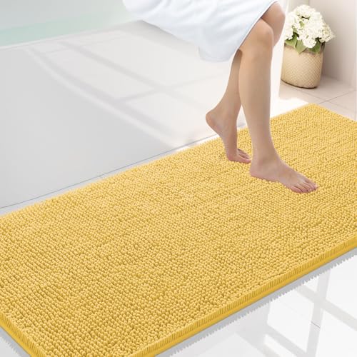 Smiry Luxury Chenille Bathroom Rugs 59x24, Extra Soft and Absorbent Shaggy Bath Mat, Machine Washable, Non-Slip Plush Carpet Runner for Tub, Shower, and Floor, Home Decor Accessories, Yellow