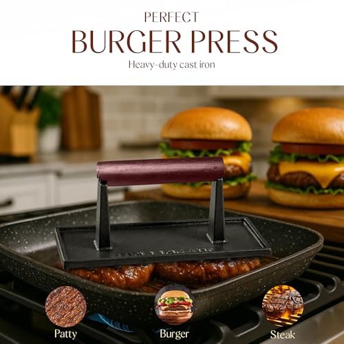 Image of Bellemain Bacon Press Rectangle | Heavy-Duty Cast Iron Grill Press for Perfectly Seared Bacon, Steak & Sandwiches | Equalized Weight Distribution